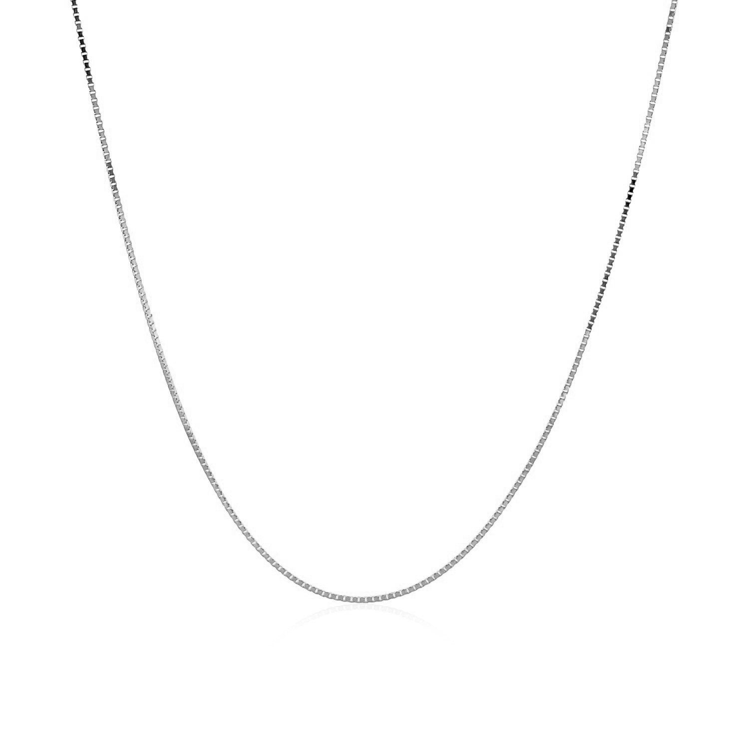 Cadena clásica de oro blanco de 14k, diseño Box, 0.6mm
