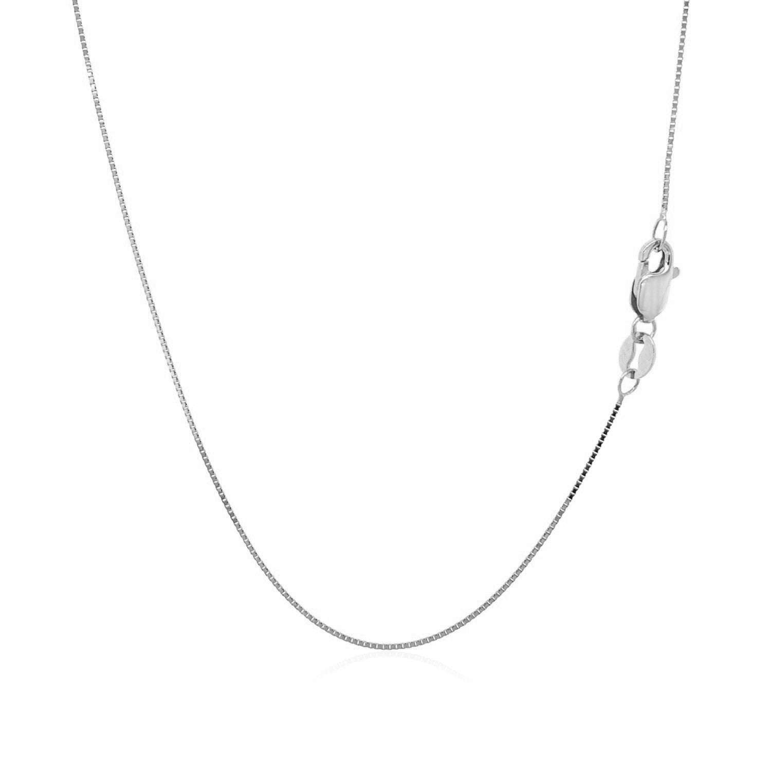 Cadena clásica de oro blanco de 14k, diseño Box, 0.6mm