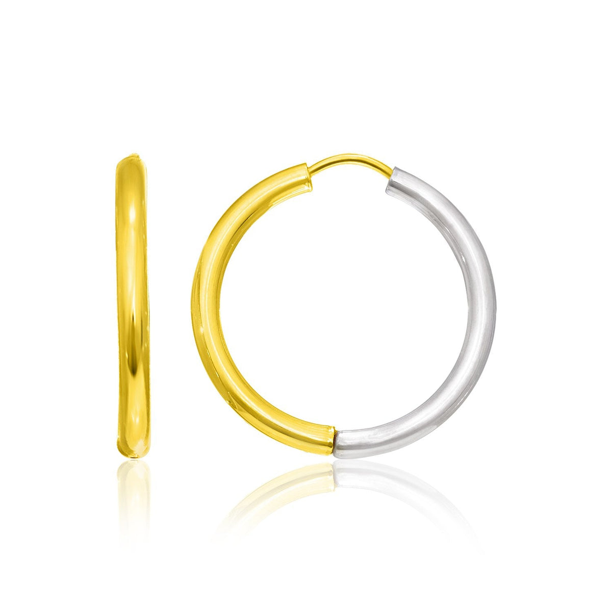 Pendientes de aro de oro bicolor de 14k con bisagra