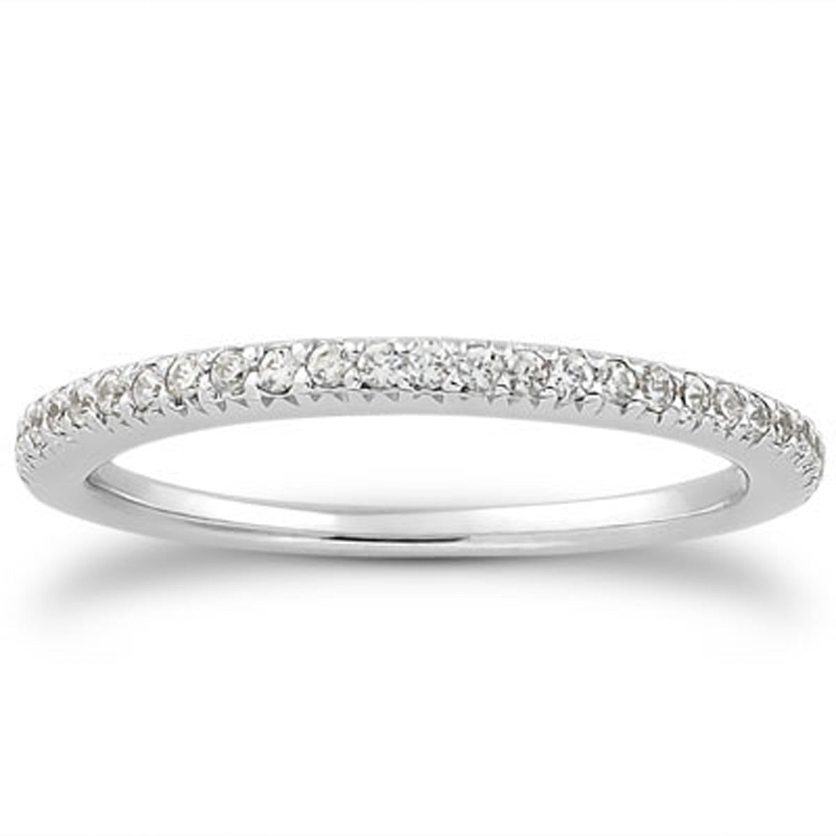 Anillo de Boda de Oro Blanco de 14k con Pavé de Diamantes Grabado de Lujo