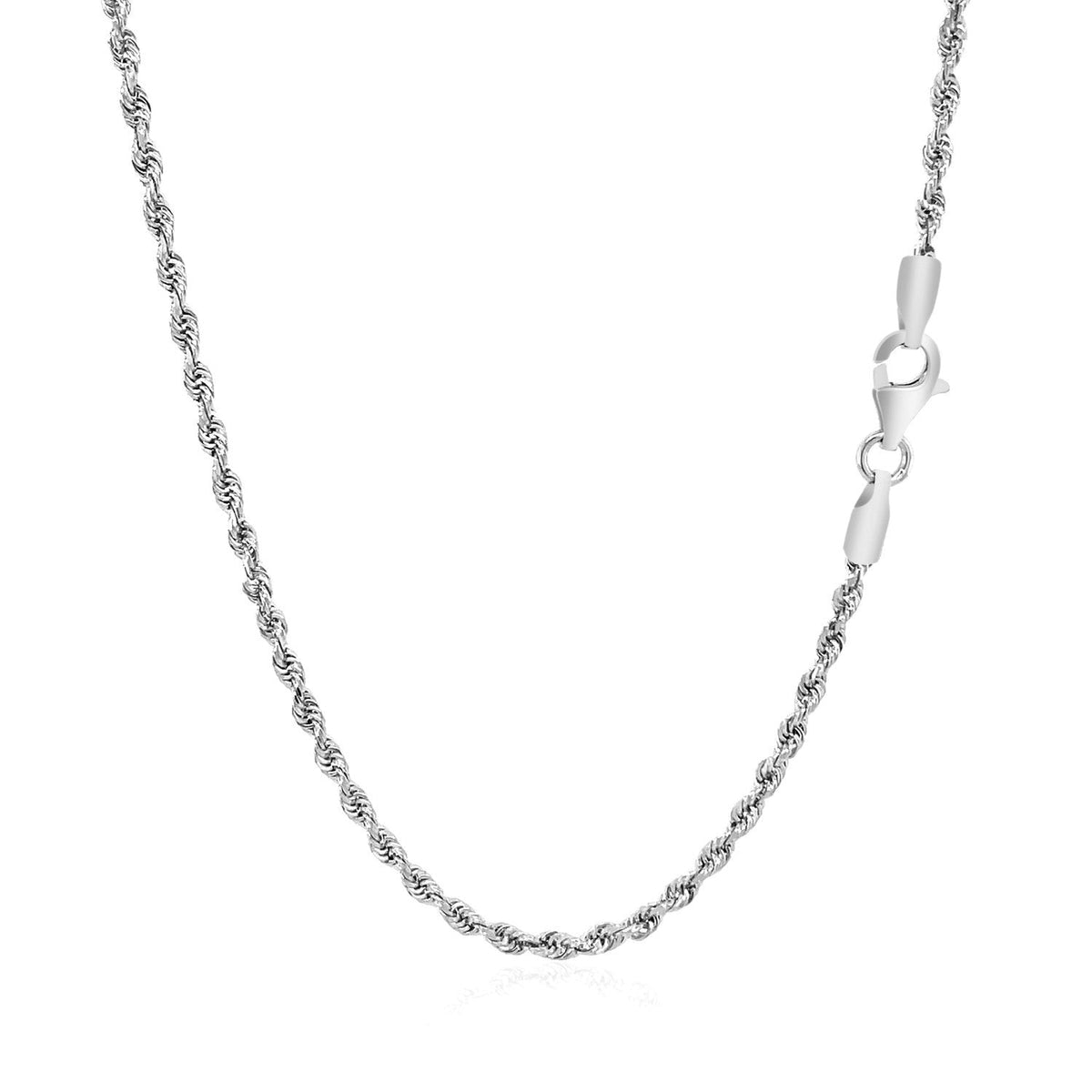 Cadena de soga de corte diamante sólida de oro blanco de 14k de 2.25 mm
