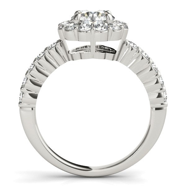 Anillo de compromiso de oro blanco de 14 quilates con diamantes de talla redonda con motivo floral (1 5/8 quilates en total)