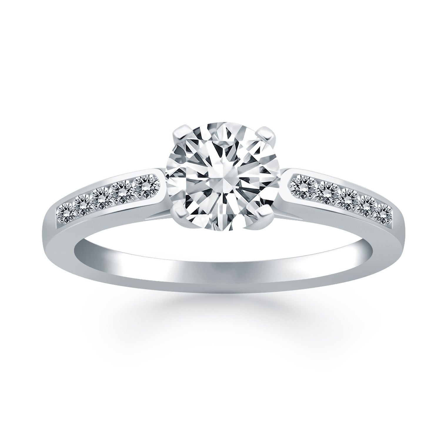 Anillo de compromiso tipo catedral con diamantes y engaste de canal de oro blanco de 14k