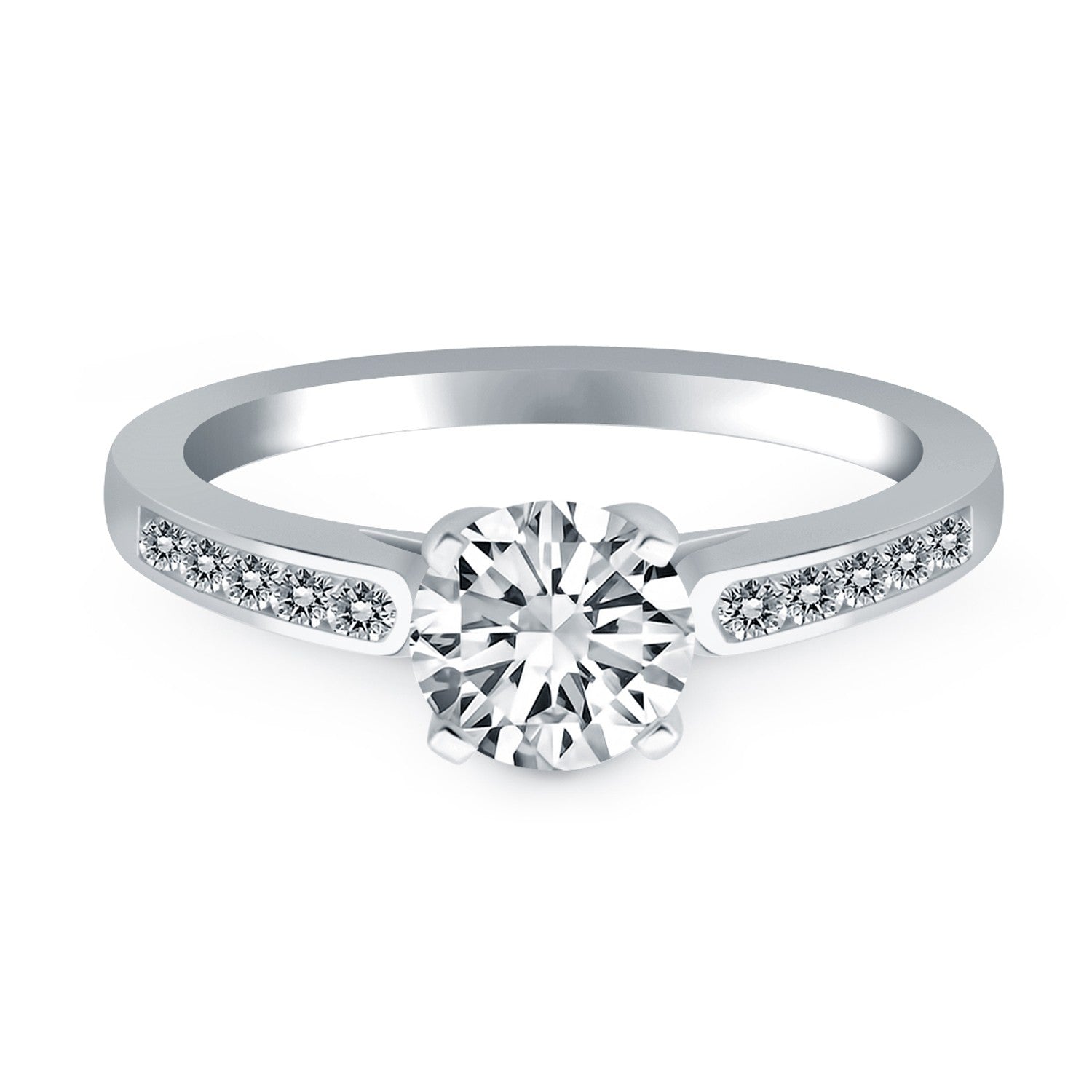 Anillo de compromiso tipo catedral con diamantes y engaste de canal de oro blanco de 14k