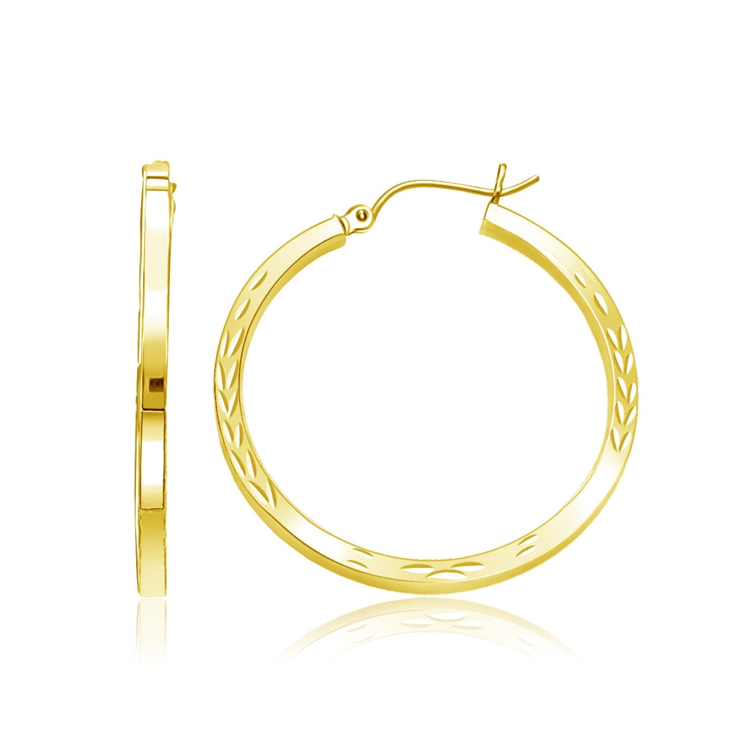 Pendientes de aro de oro amarillo de 14 quilates con corte de diamante