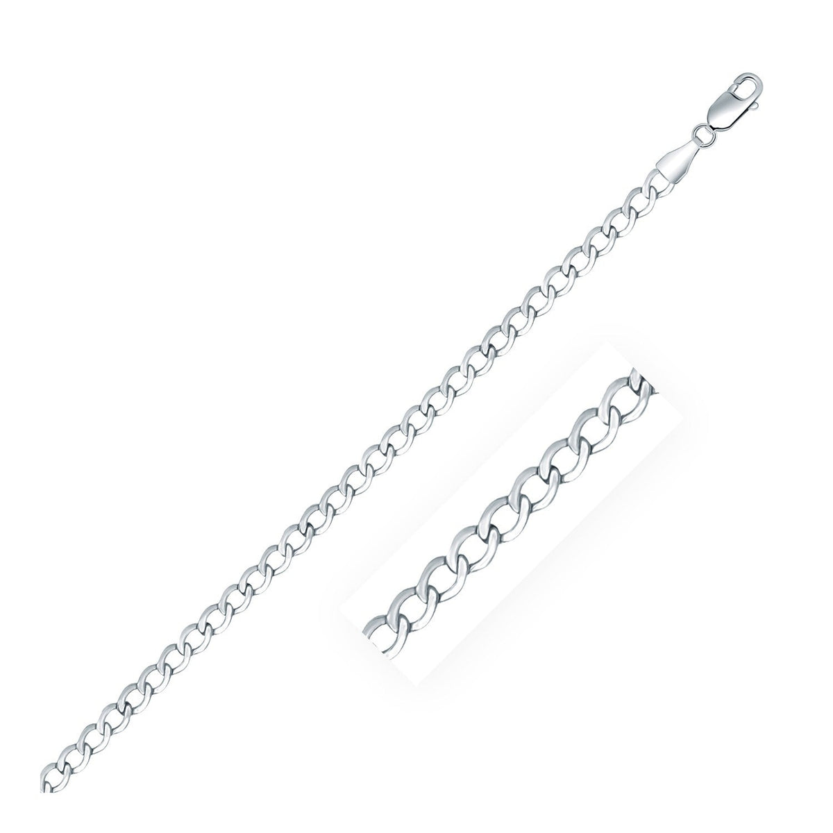 Cadena estilo acera de plata esterlina de 3,7 mm chapada en rodio