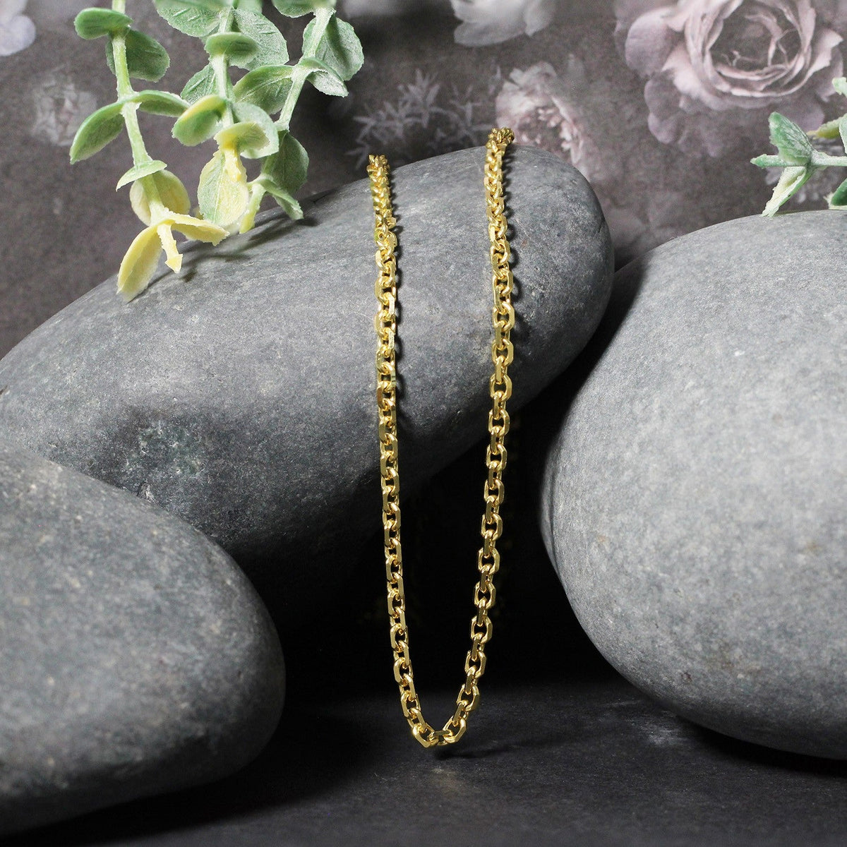 Cadena de eslabones tipo cable con corte de diamante de oro amarillo de 14k y 3.1mm