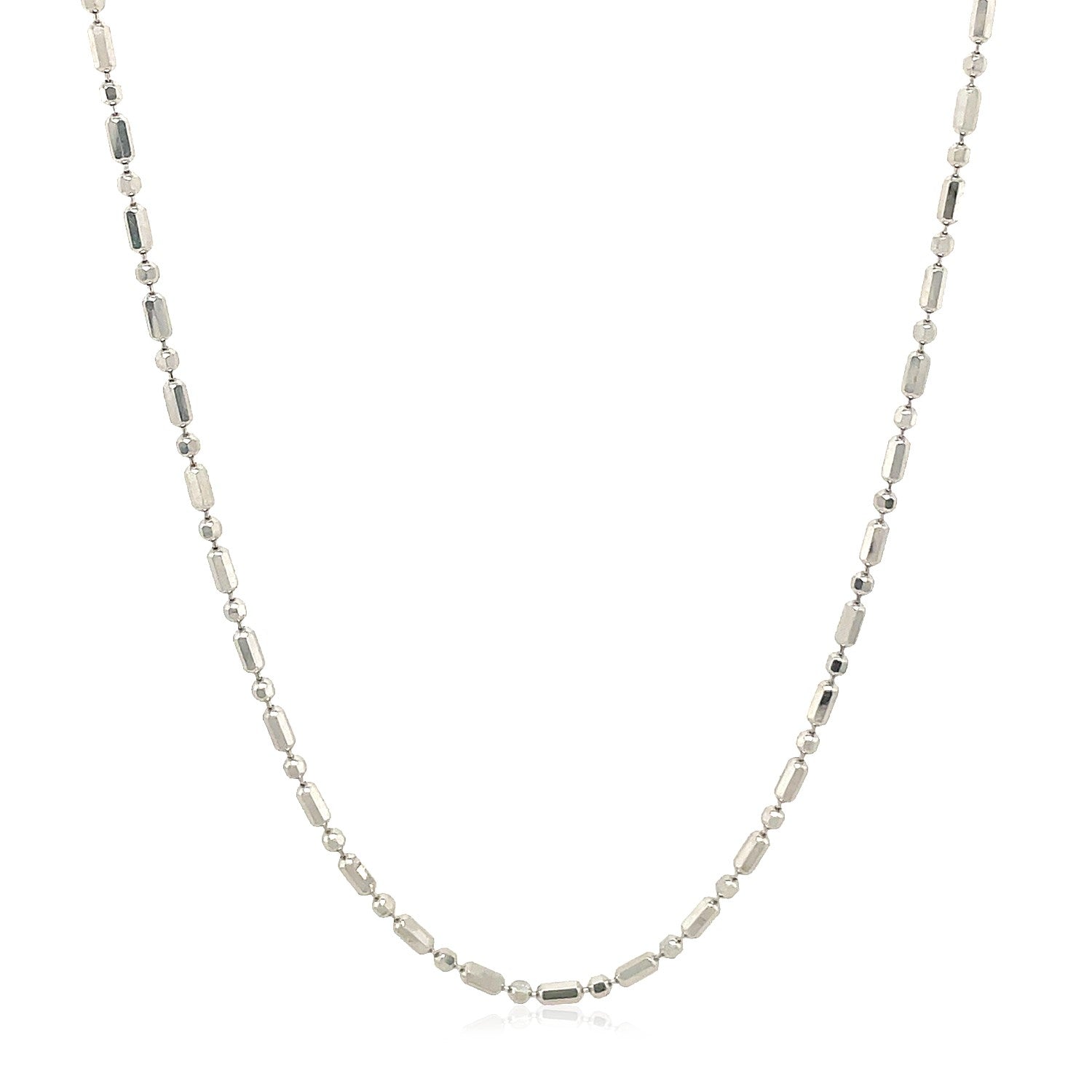 Cadena de cuentas alternas con corte de diamante de oro blanco de 14k y 1,5 mm