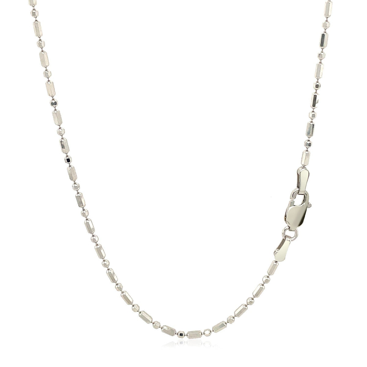 Cadena de cuentas alternas con corte de diamante de oro blanco de 14k y 1,5 mm