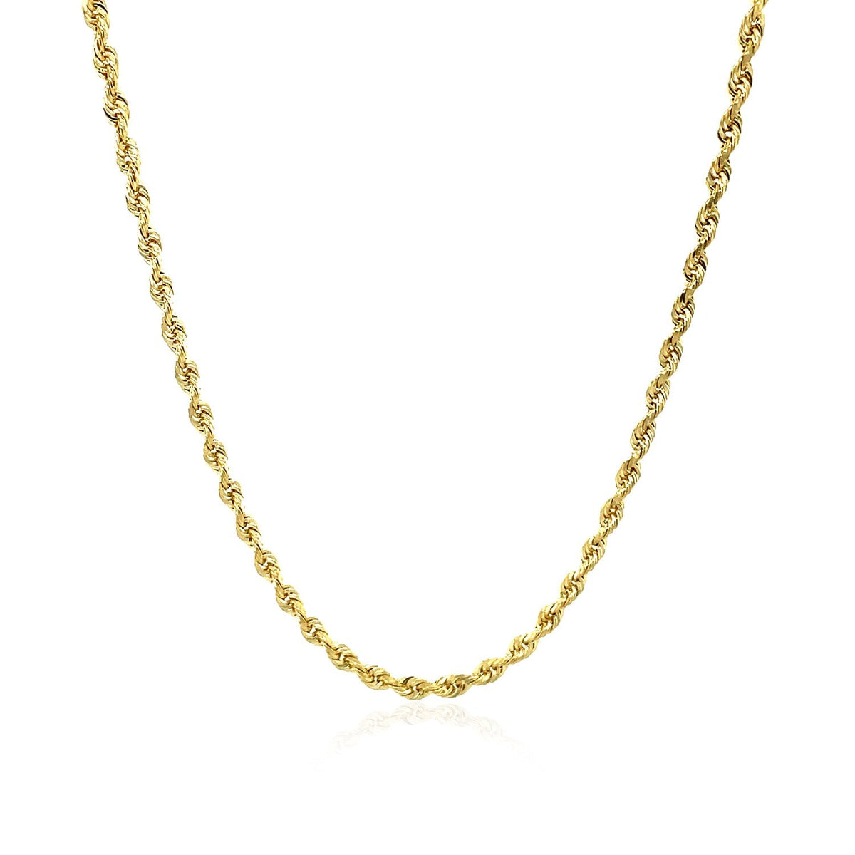 Cadena de soga de oro amarillo macizo de 10k y 2.5 mm con corte de diamante