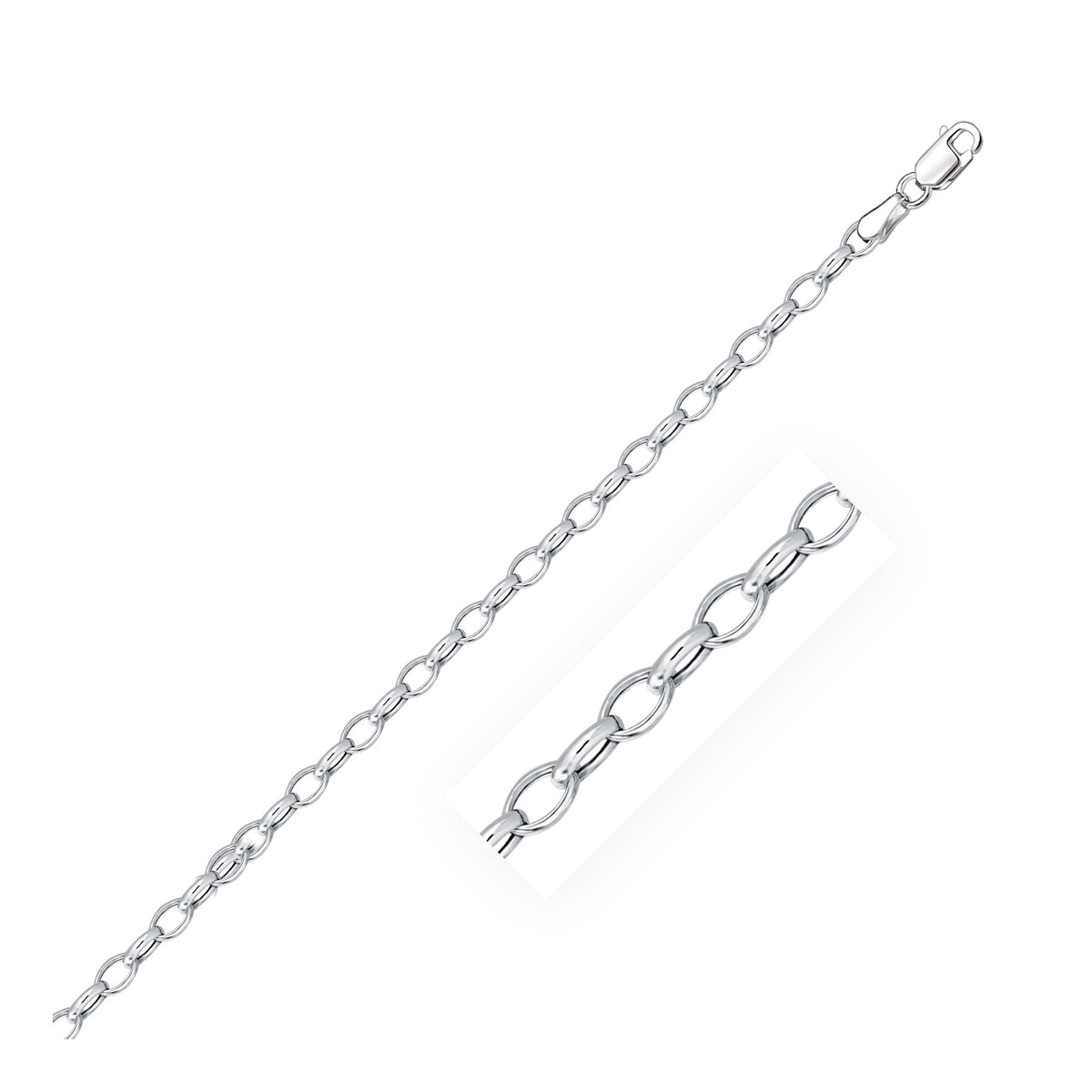 Cadena Rolo Ovalada de Oro Blanco de 14k de 3.2mm