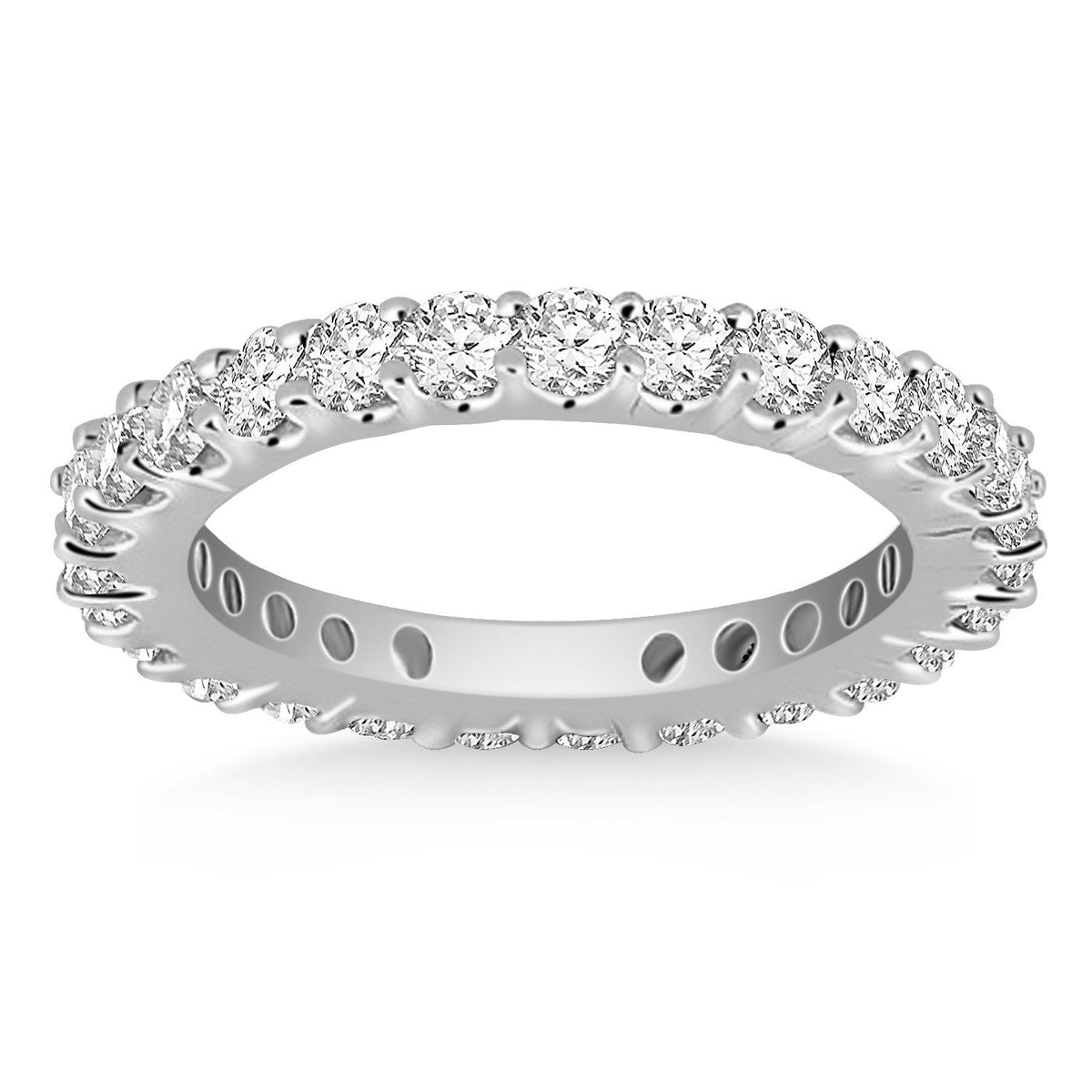 Anillo de eternidad de oro blanco de 14k con diamantes redondos y montadura de garra común