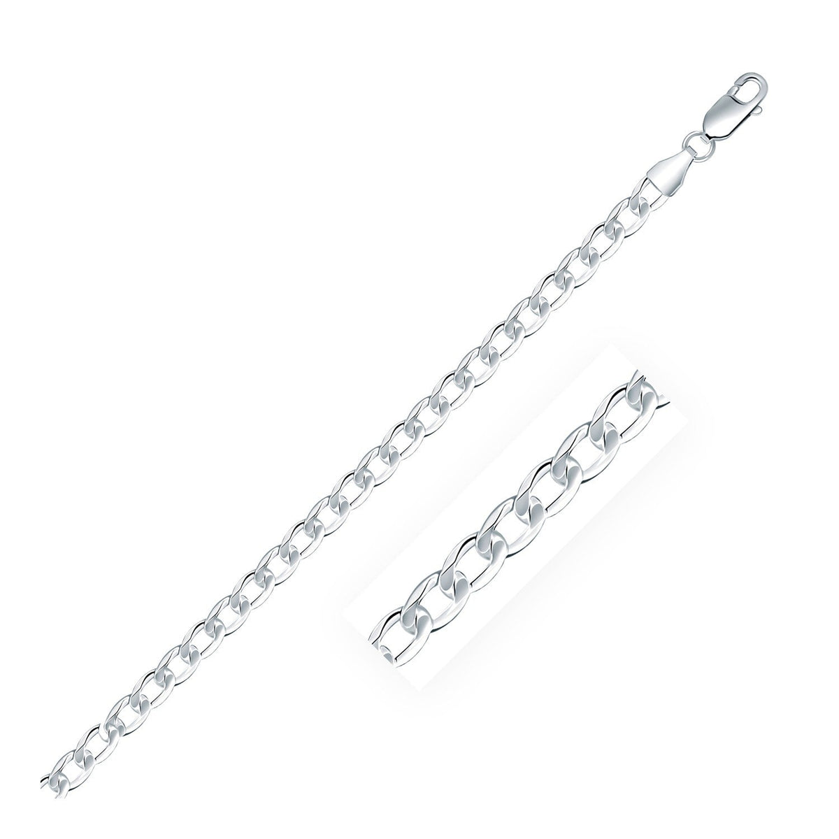Cadena de estilo barbada de plata de ley de 4,7 mm con baño de rodio