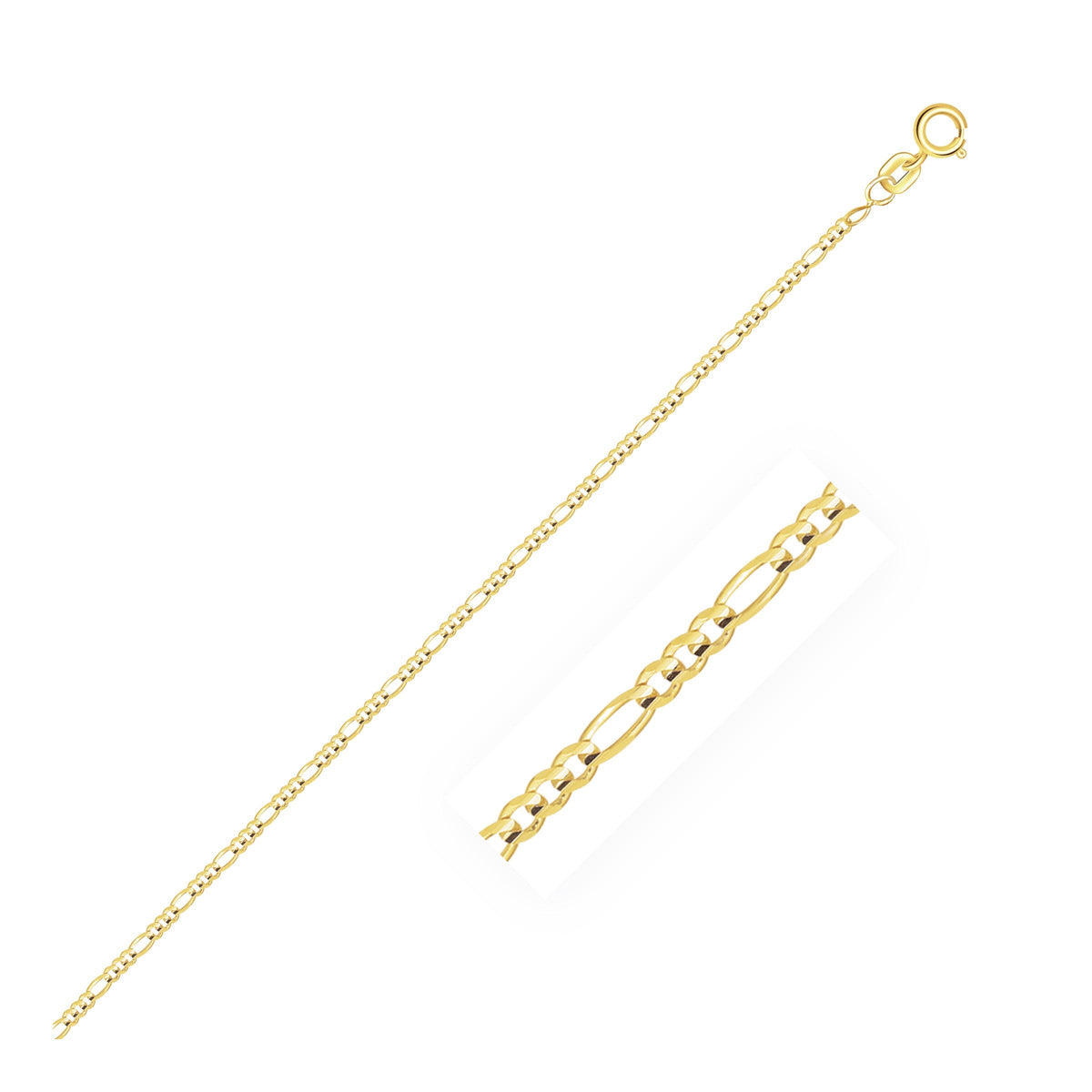 Cadena de Oro Amarillo Sólido de 14k Figaro 1.3mm