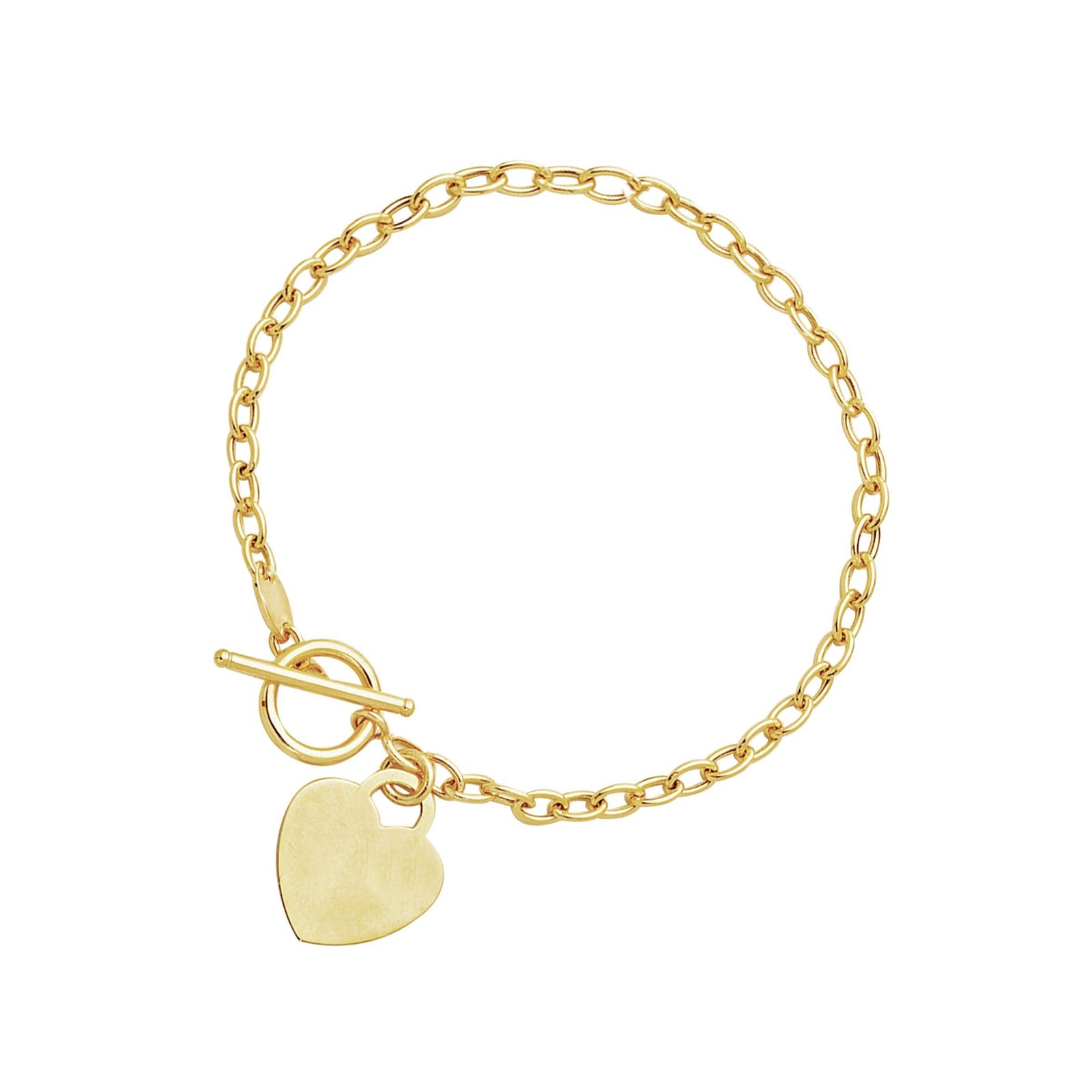 Pulsera de eslabones con cierre de palanca y dije de corazón en oro amarillo de 14k