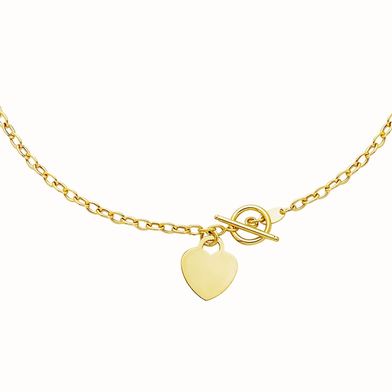 Pulsera de eslabones con cierre de palanca y dije de corazón en oro amarillo de 14k