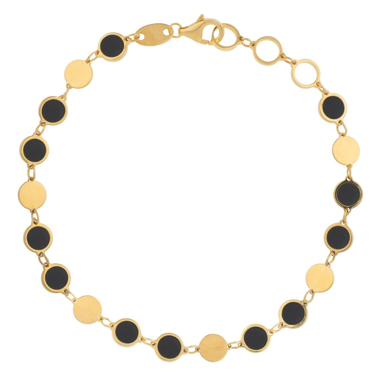Pulsera de cadena de oro amarillo de 14k con gema de ónix geométrica y espejo (5.00 mm)