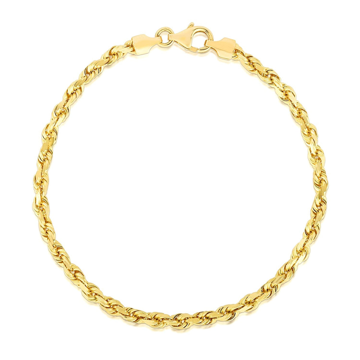 Pulsera de oro amarillo macizo de 14 quilates de 4.0 mm con diseño de cuerda facetada