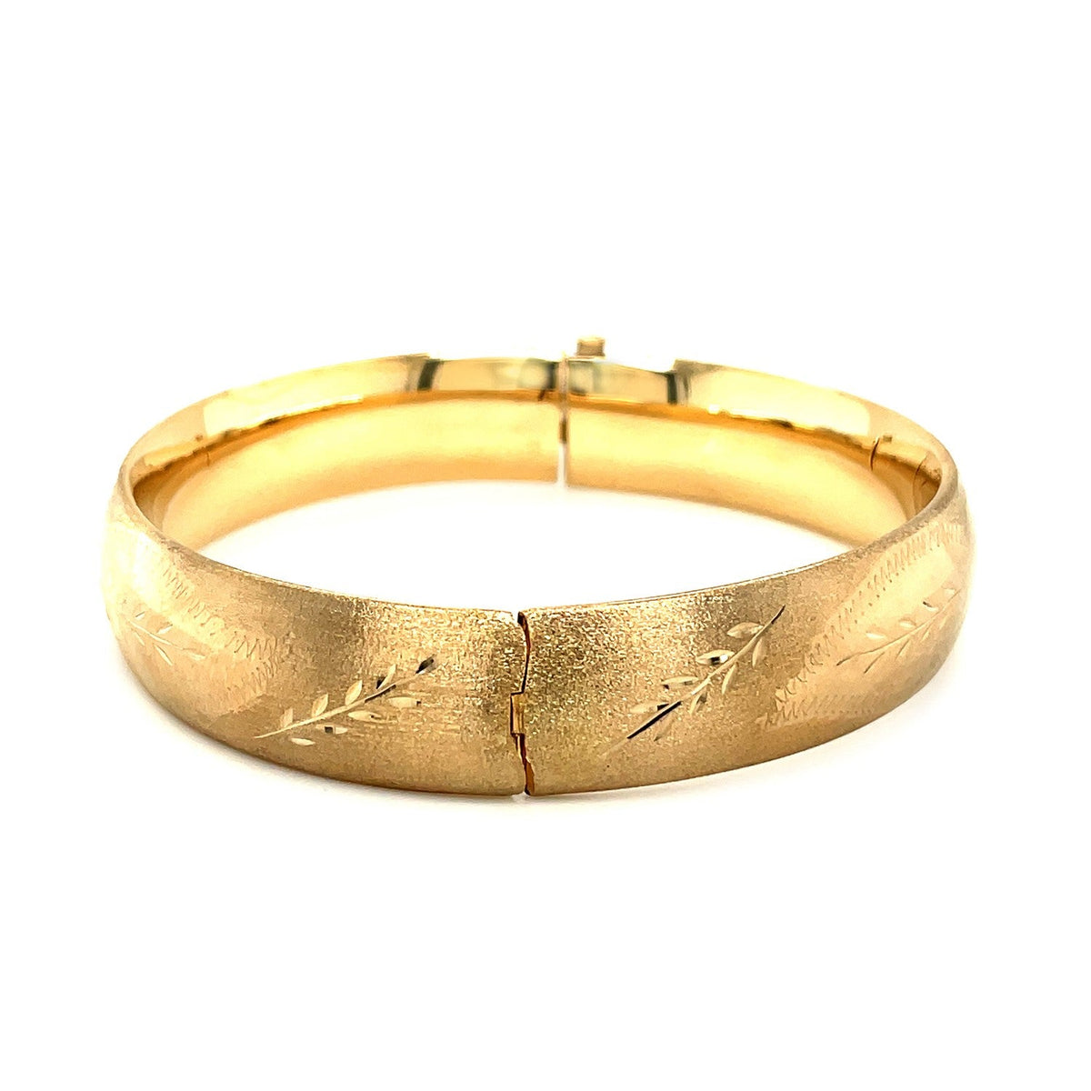 Pulsera Clásica Floral Grabada en Oro Amarillo de 14k (13.5mm)