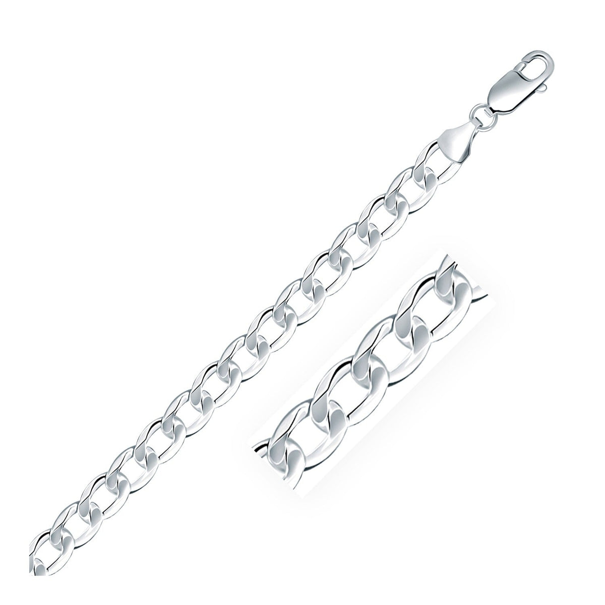 Cadena de estilo barbada de plata de ley de 7,9 mm bañada en rodio