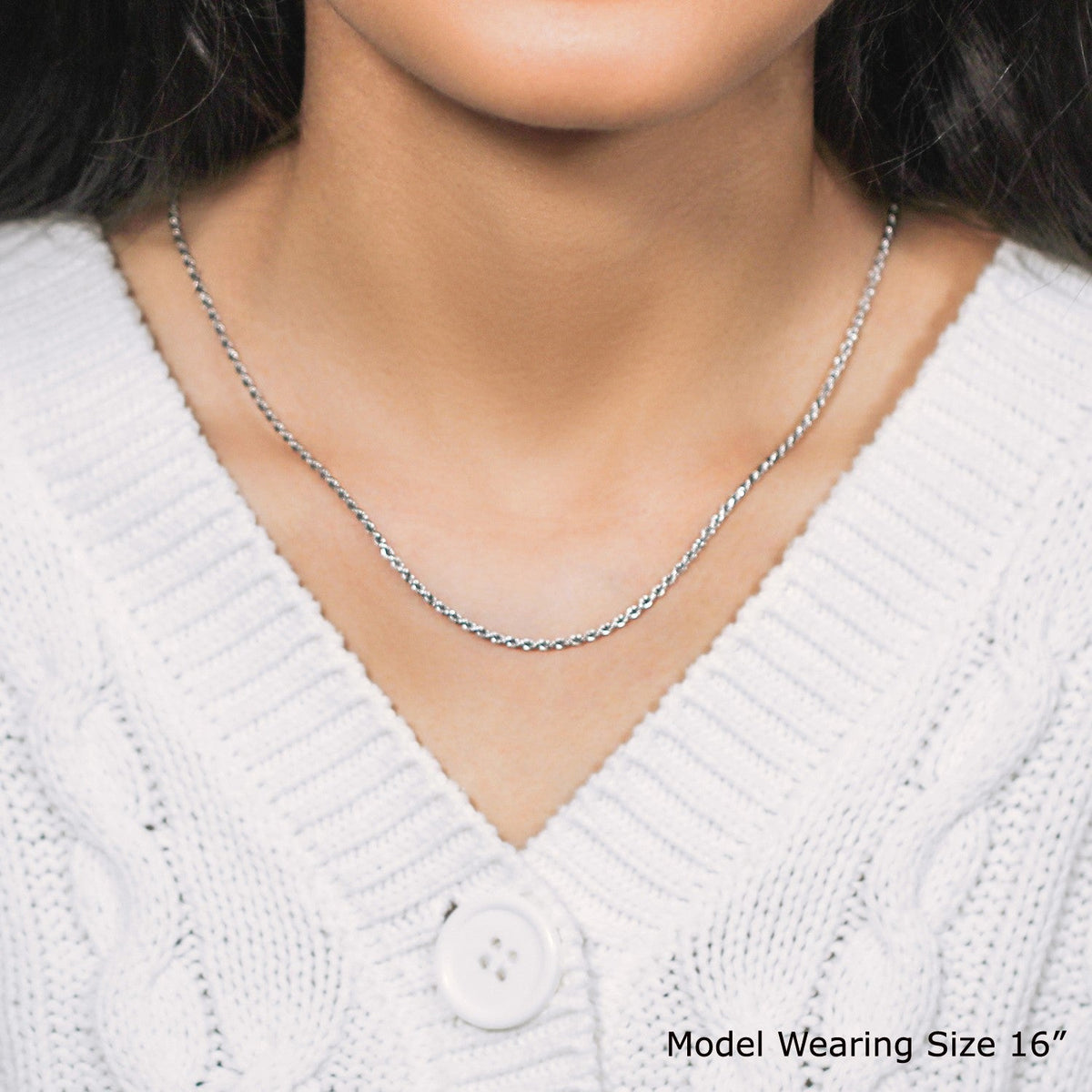 Cadena estilo cuerda de plata de ley de 1,8 mm con corte de diamante