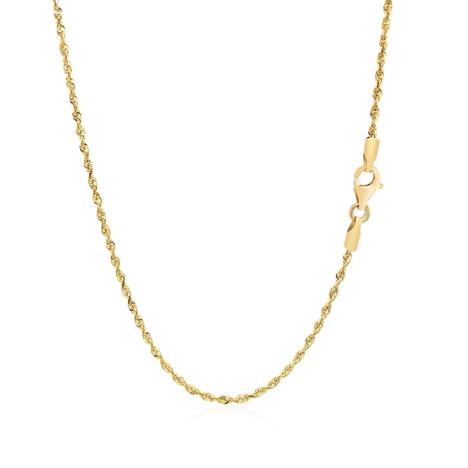 Cadena de cuerda maciza con corte de diamante de oro amarillo de 14k (1.60 mm)
