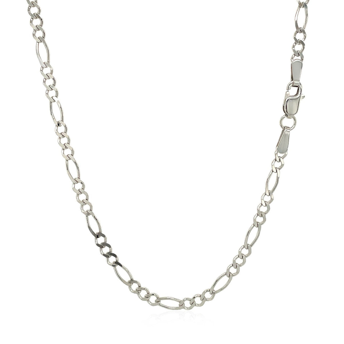 Cadena Figaro sólida de oro blanco de 14k y 2.6mm