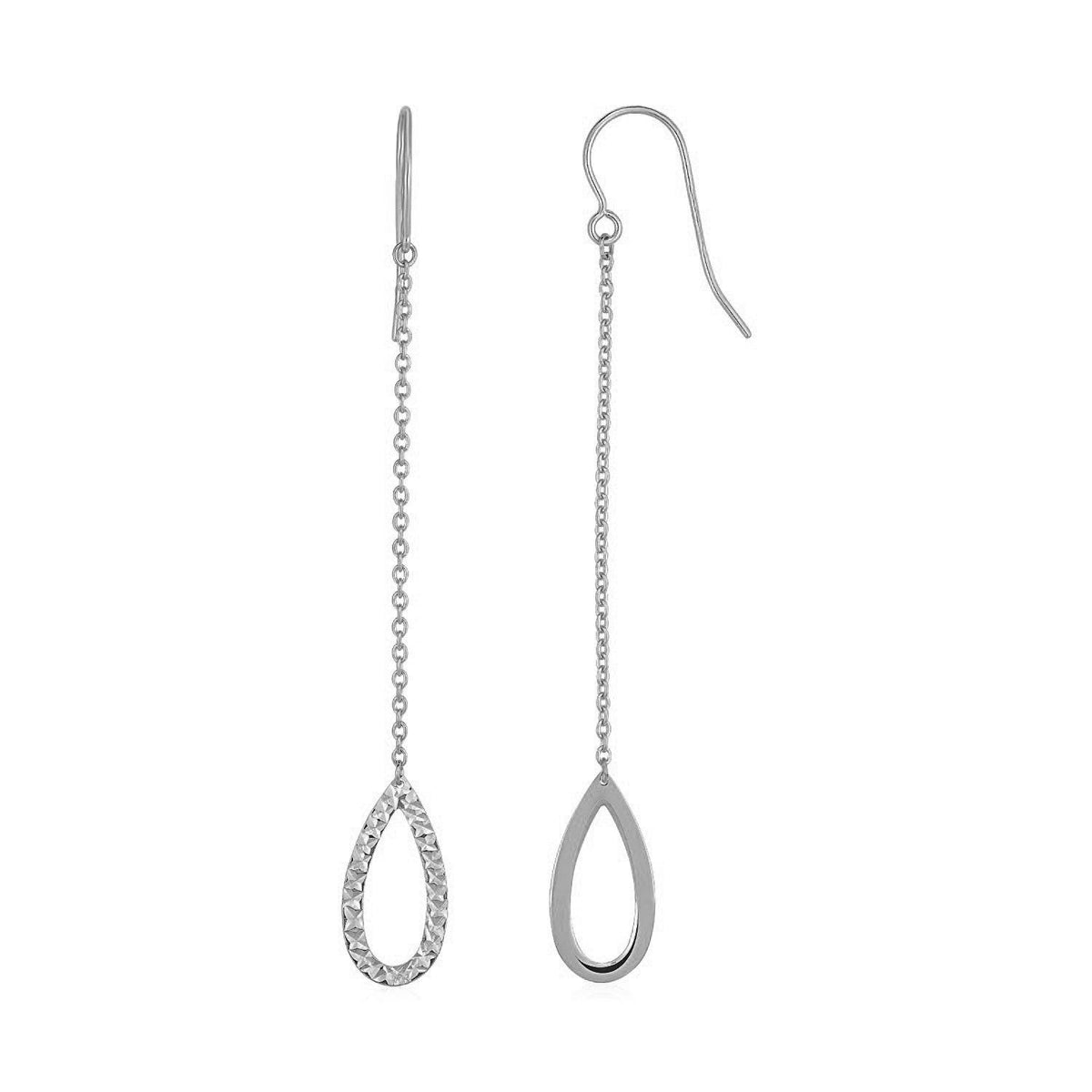 Aretes largos texturizados en forma de pera en oro blanco de 14k