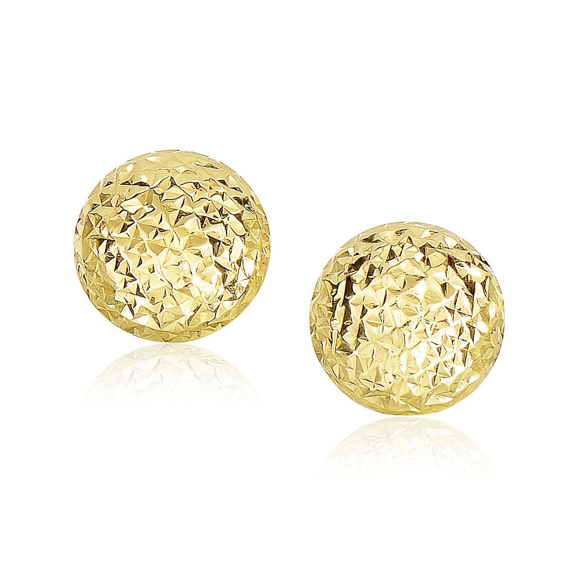 Pendientes Redondos Hinchados de Oro Amarillo de 14k con Tallado de Diamantes