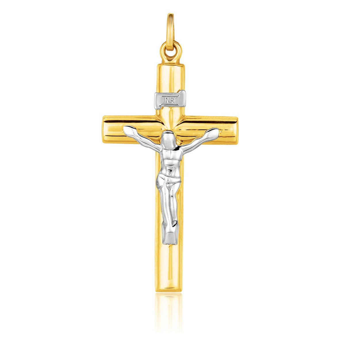 Colgante de cruz de oro de dos tonos de 14k