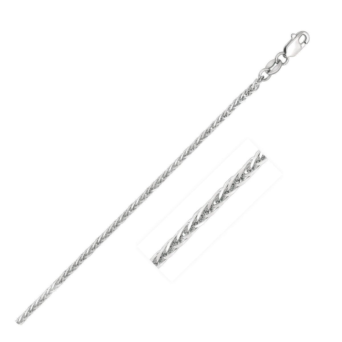 Cadena de espiga cuadrada de oro blanco de 14k y 1,8 mm