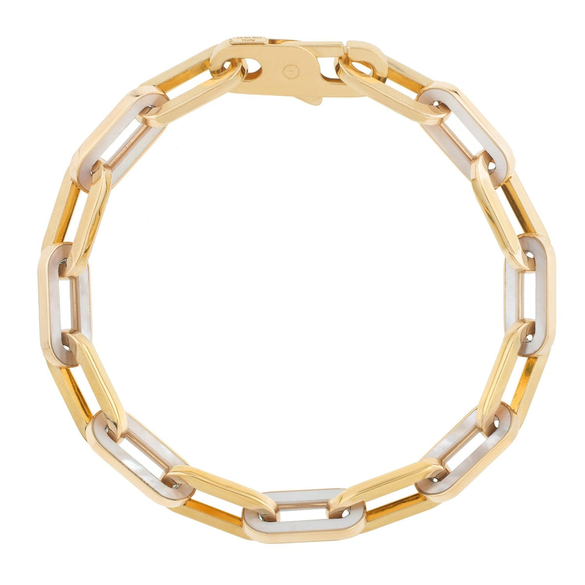 Pulsera de eslabones de gema de oro amarillo de 14k con nácar y eslabones de clip (7.00 mm)