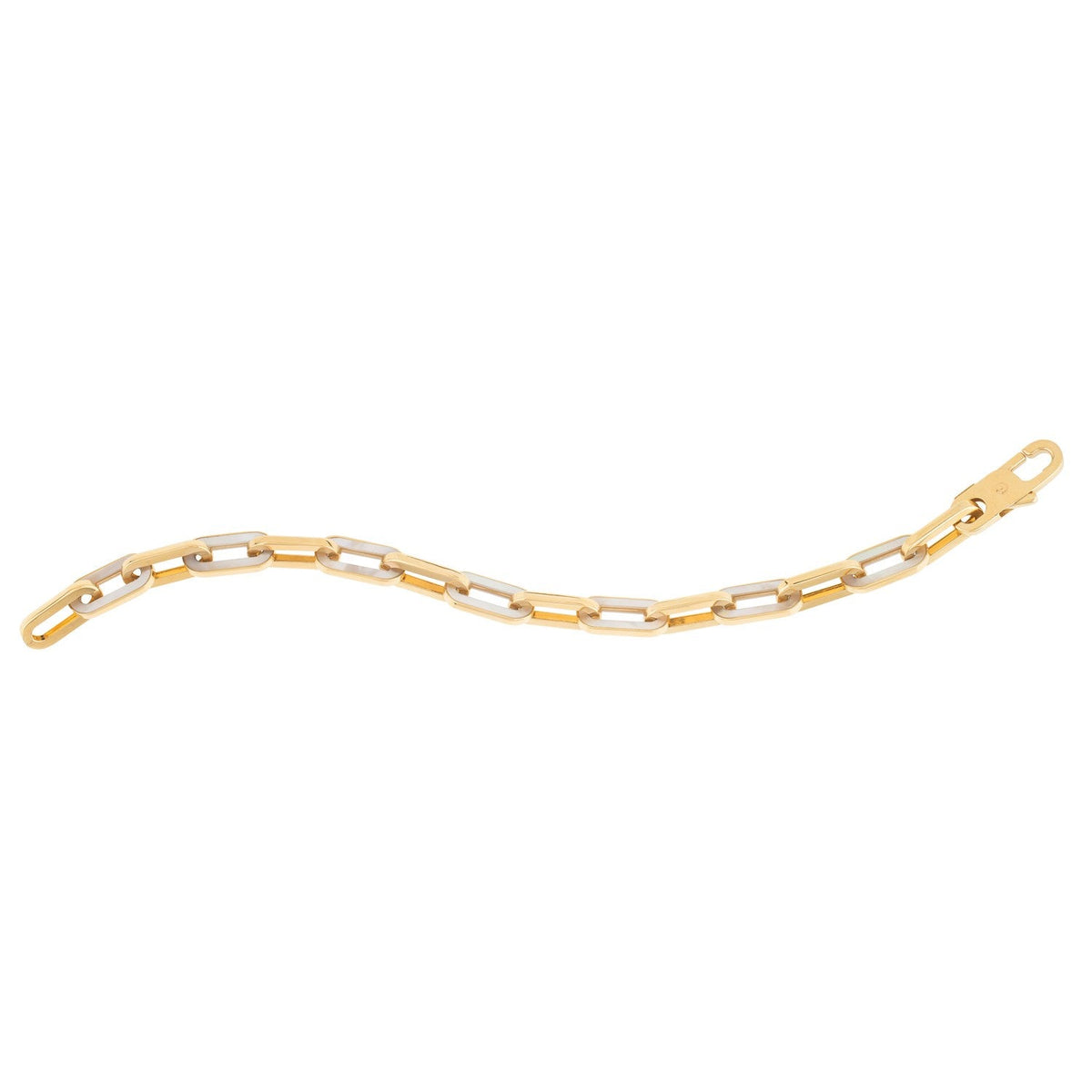 Pulsera de eslabones de gema de oro amarillo de 14k con nácar y eslabones de clip (7.00 mm)