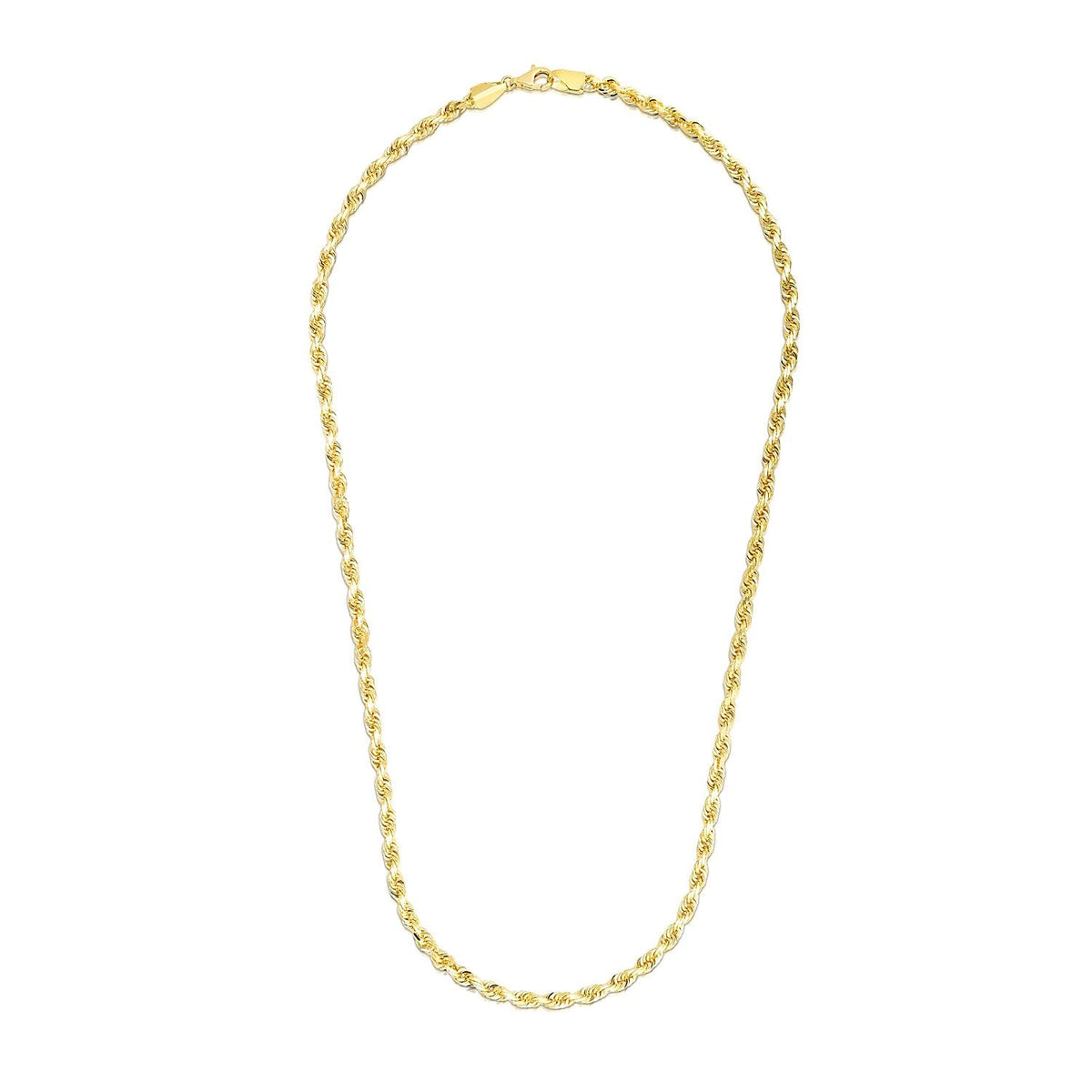 Cadena de cuerda sólida con corte de diamante de oro amarillo de 14k y 3,5 mm