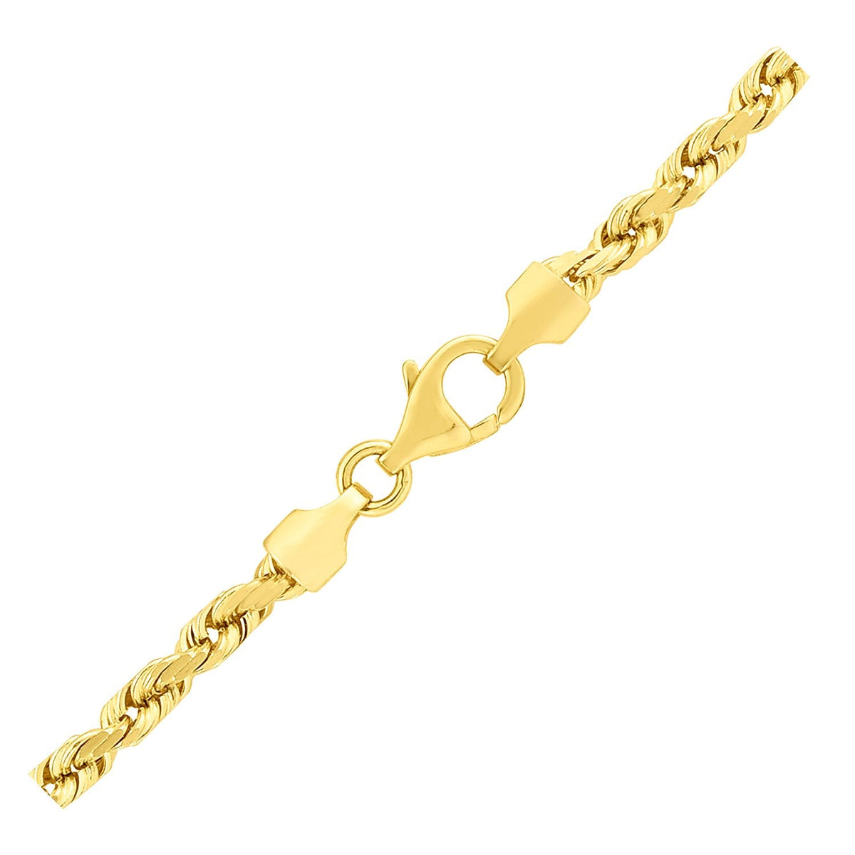 Cadena de cuerda sólida con corte de diamante de oro amarillo de 14k y 3,5 mm