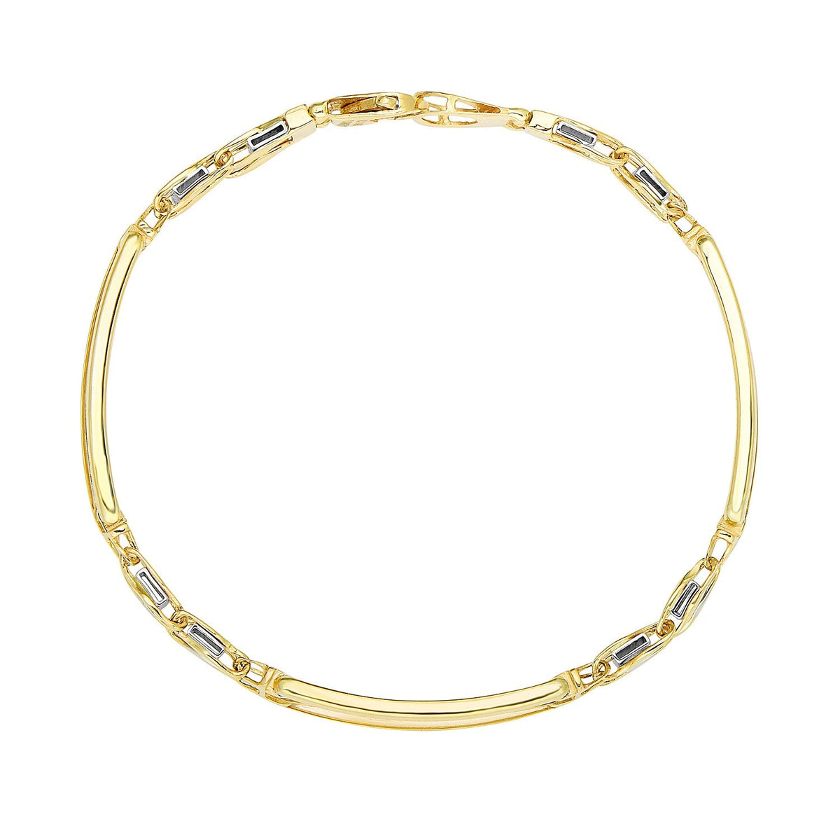 Pulsera de oro de 14k de dos tonos estilo barra elegante para hombre con conectores curvos