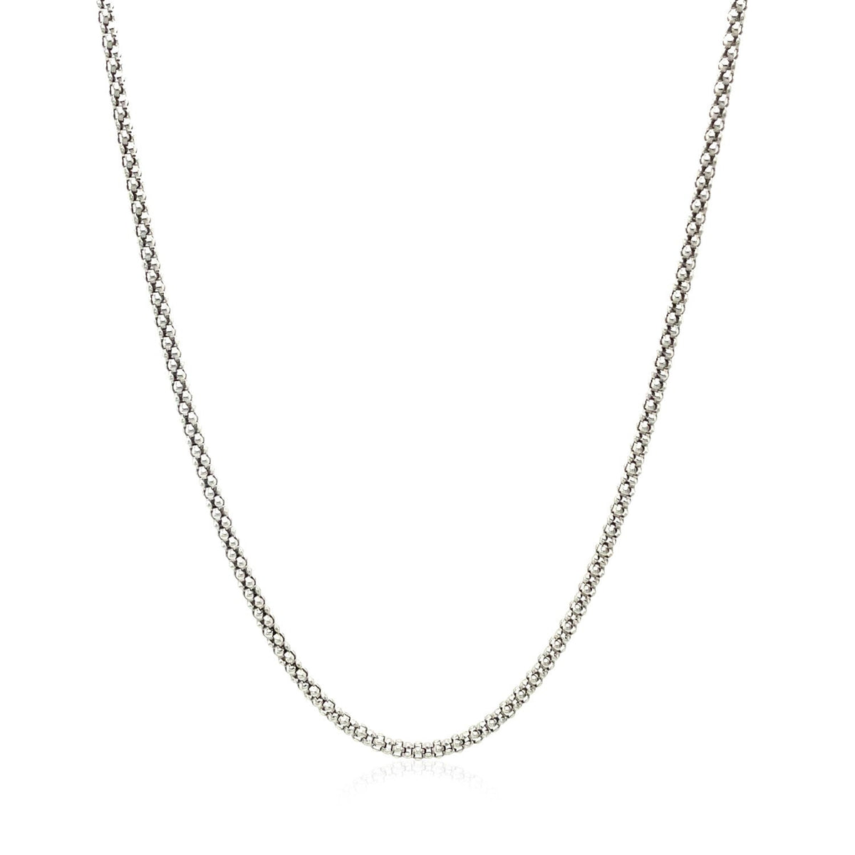 Cadena estilo palomitas de maíz de plata de ley de 1,8 mm chapada en rodio