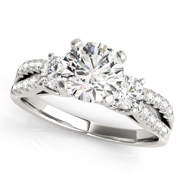 Anillo de compromiso de oro blanco de 14k con vástago dividido, 3 diamantes redondos (2 quilates en total)