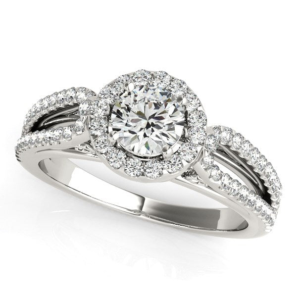 Anillo de compromiso de oro blanco de 14k con diamantes y brazo dividido en forma de lágrima (7/8 cttw)