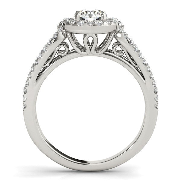 Anillo de compromiso de oro blanco de 14k con diamantes y brazo dividido en forma de lágrima (7/8 cttw)