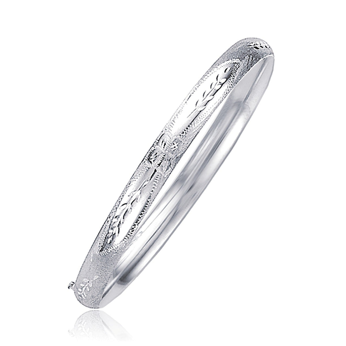 Pulsera clásica floral grabada en oro blanco de 14k (5.0mm)