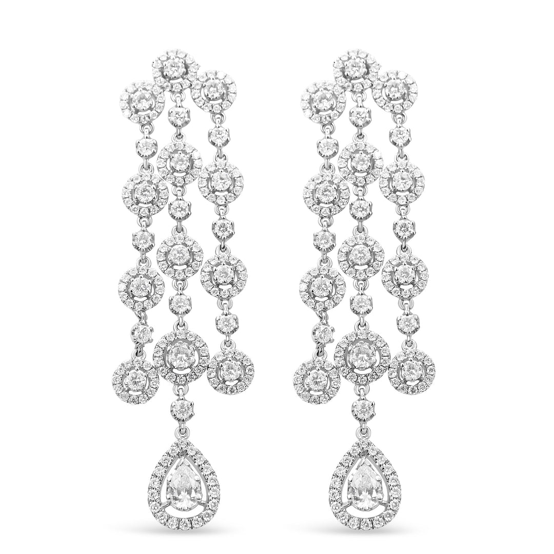 Pendientes colgantes tipo cascada de doble lágrima con diamantes de 4,75 quilates y oro blanco de 18K (color H-I, claridad VS1-VS2)