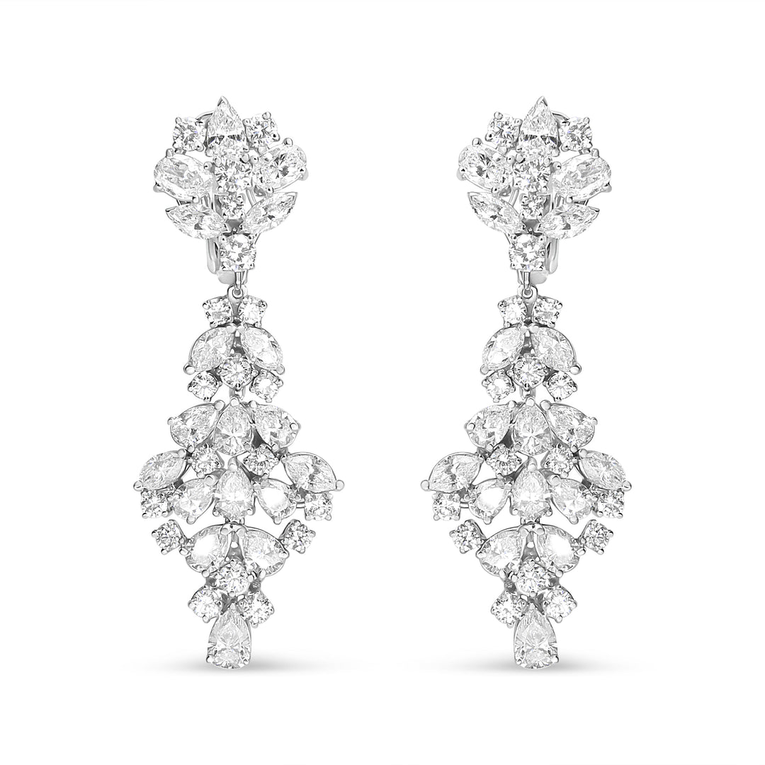 Pendientes de clip colgantes de oro blanco de 18K con racimo de diamantes de 9 1/2 quilates (color F-G, claridad VS1-VS2)