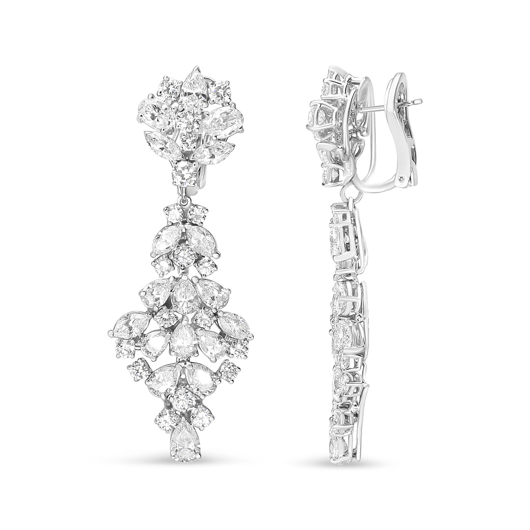 Pendientes de clip colgantes de oro blanco de 18K con racimo de diamantes de 9 1/2 quilates (color F-G, claridad VS1-VS2)