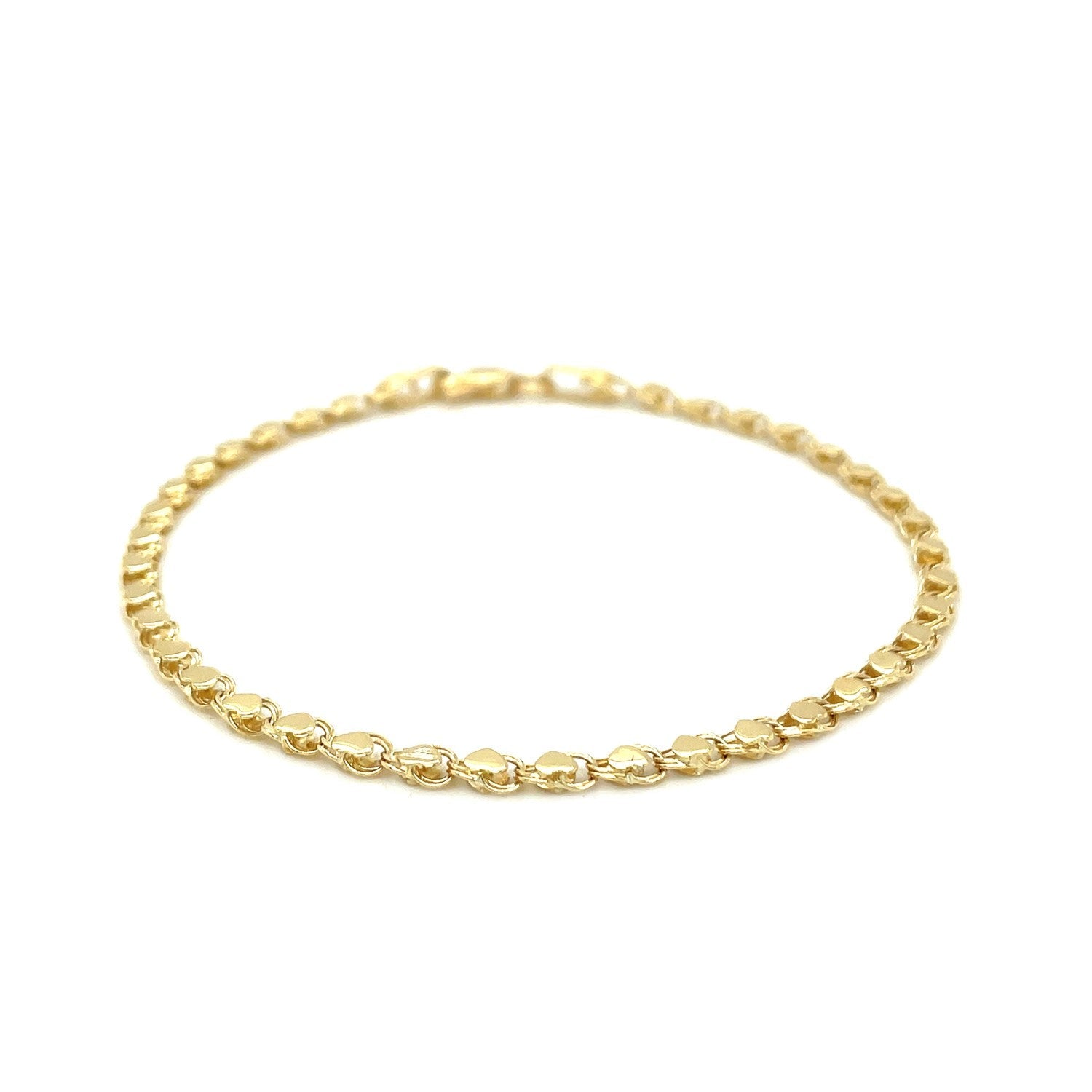 Pulsera de corazón de oro amarillo de 14k de 2.9mm