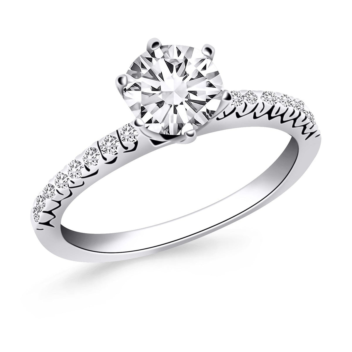 Anillo de compromiso de oro blanco de 14k con acentos de diamantes estilo cola de pez