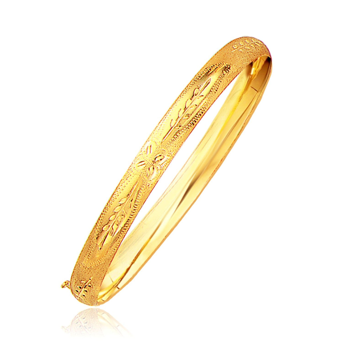 Pulsera clásica grabada con motivos florales en oro amarillo de 14k (6.0mm)
