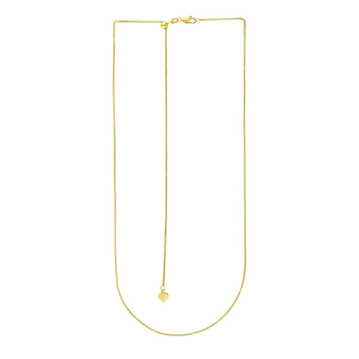 Cadena de trigo ajustable de oro amarillo de 14k y 1.0mm