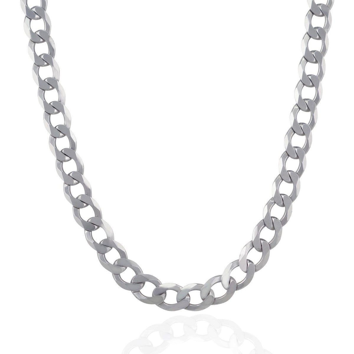 Cadena estilo barbada de plata de ley de 8,4 mm con baño de rodio