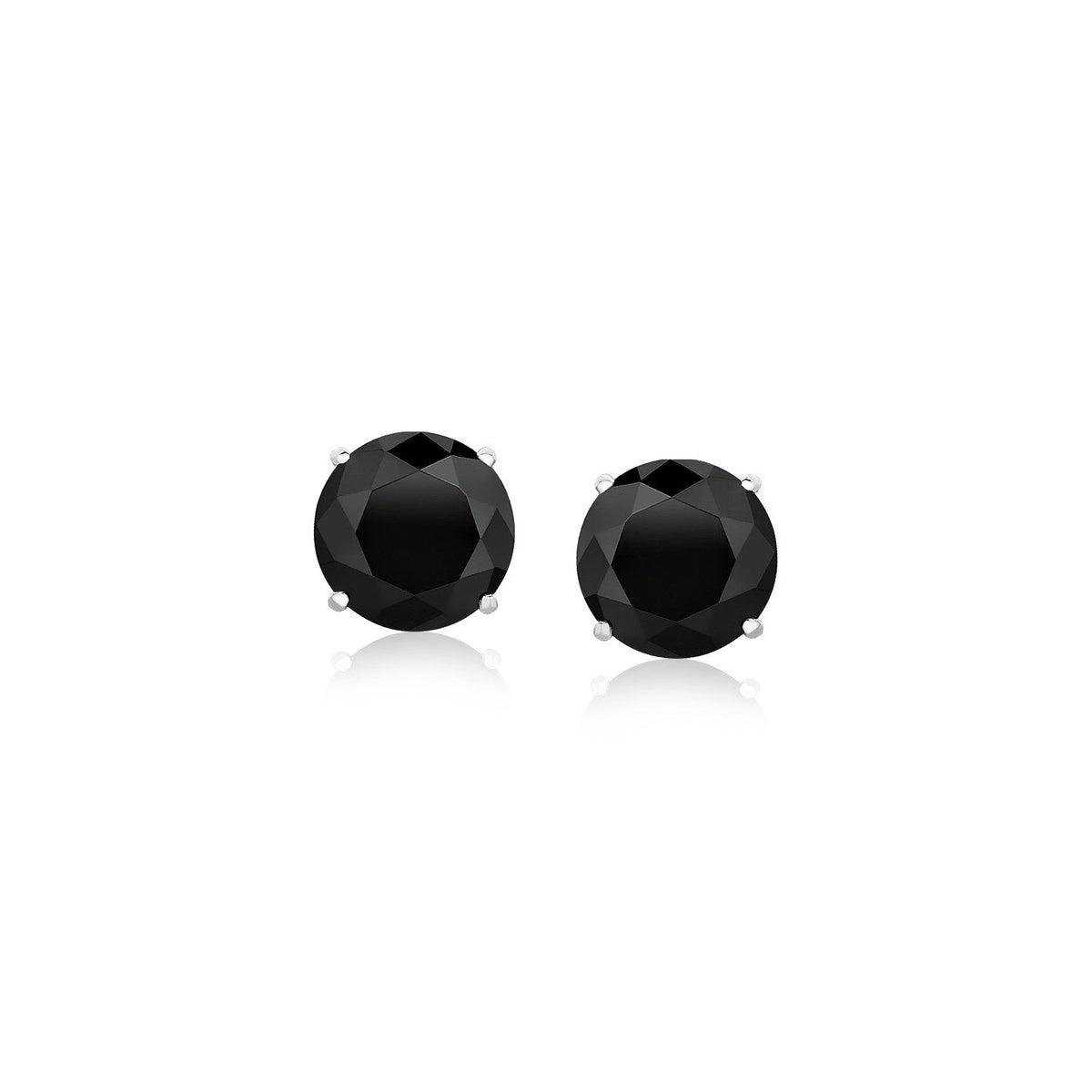 Pendientes de oro blanco de 14k con circonita cúbica facetada negra (6mm)